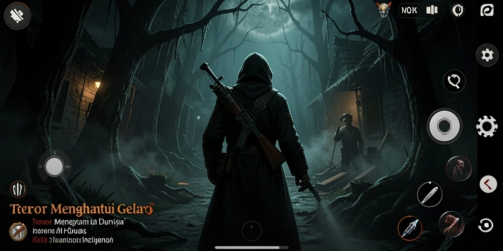 Gameplay FOMOTOTO yang mencekam dengan elemen horor yang kuat.