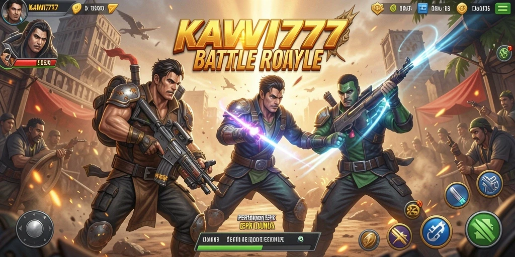 Tampilan gameplay epik KAWI777 dalam pertempuran Battle Royale.