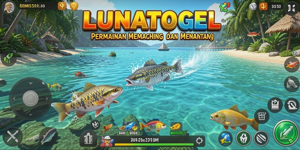 Gambar menampilkan gameplay menarik dari LUNATOGEL dengan suasana memancing menyenangkan.