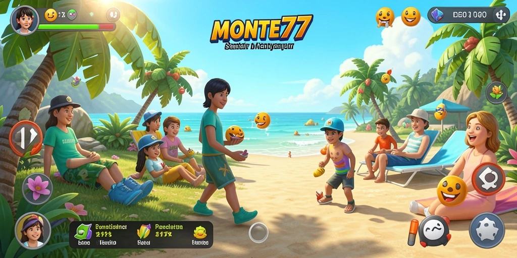Tampilan gameplay <strong>MONTE77</strong> yang seru dan penuh warna dalam suasana santai.
