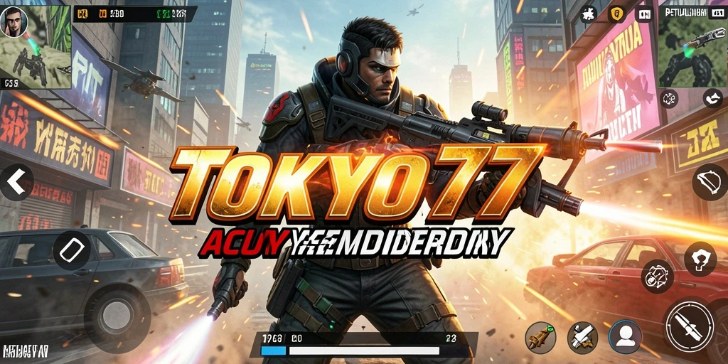 Tampilan aksi mendebarkan dalam game TOKYO77 yang memukau.