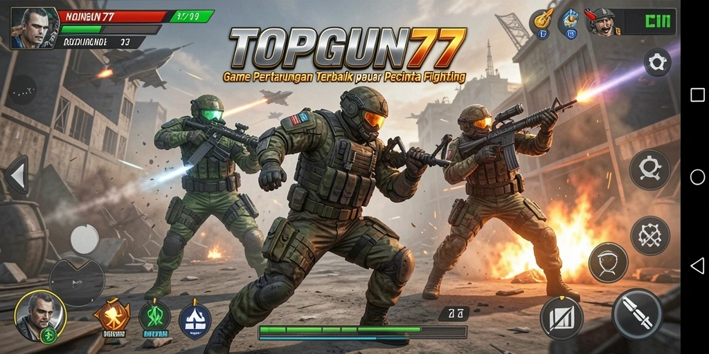 Gameplay dinamis dari TOPGUN77 dengan pertarungan yang seru.
